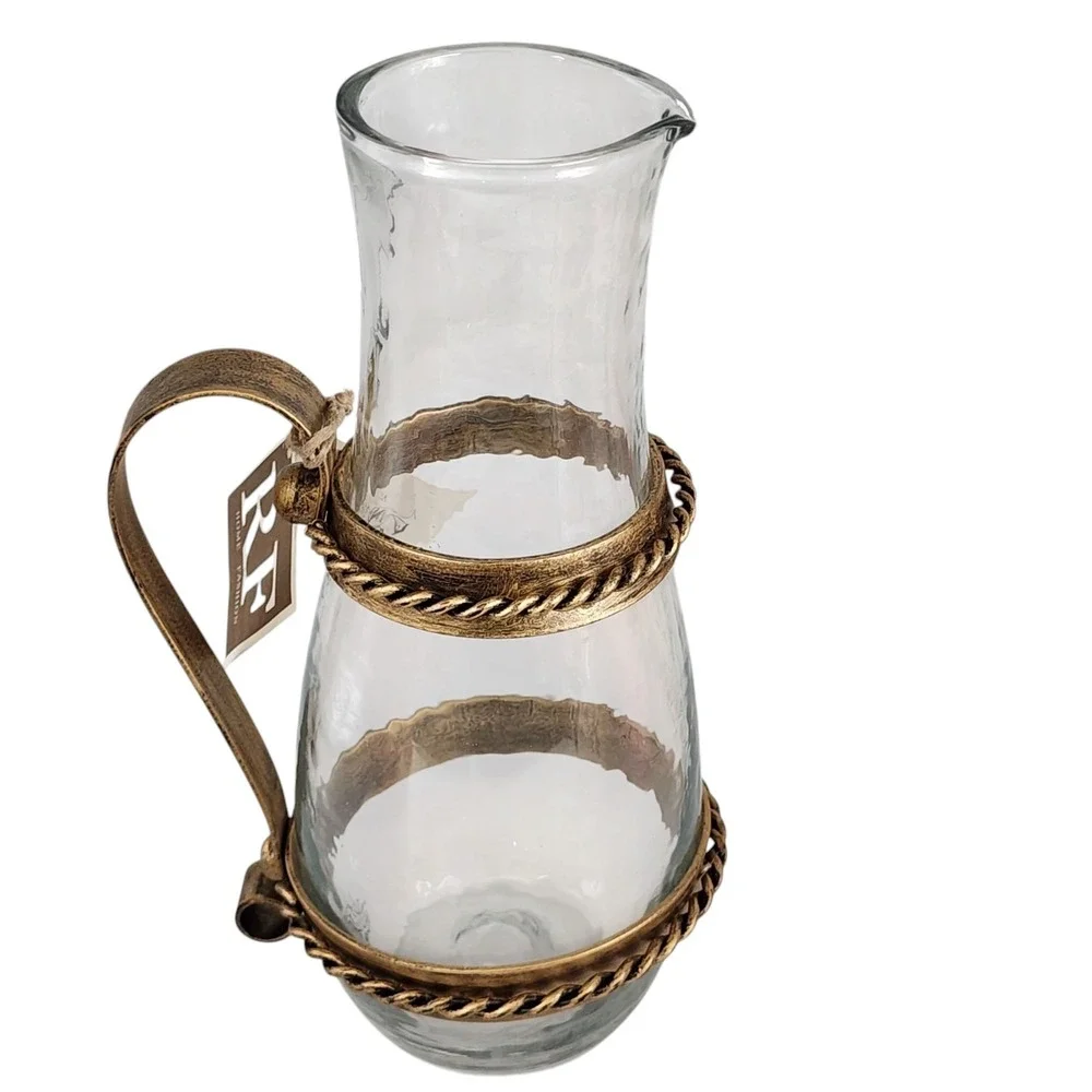 RF Home Fashion Rustic Wrought‎ Metal And Clear Glass Pitcher Vase Handcrafted